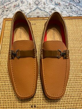 Henry Ferrera Tan Pebble Faux Leather Bit-Detail Loafers